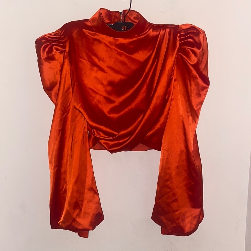 KARISHMA ORANGE LUXE SATIN BLOUSE - Picture 2 of 8